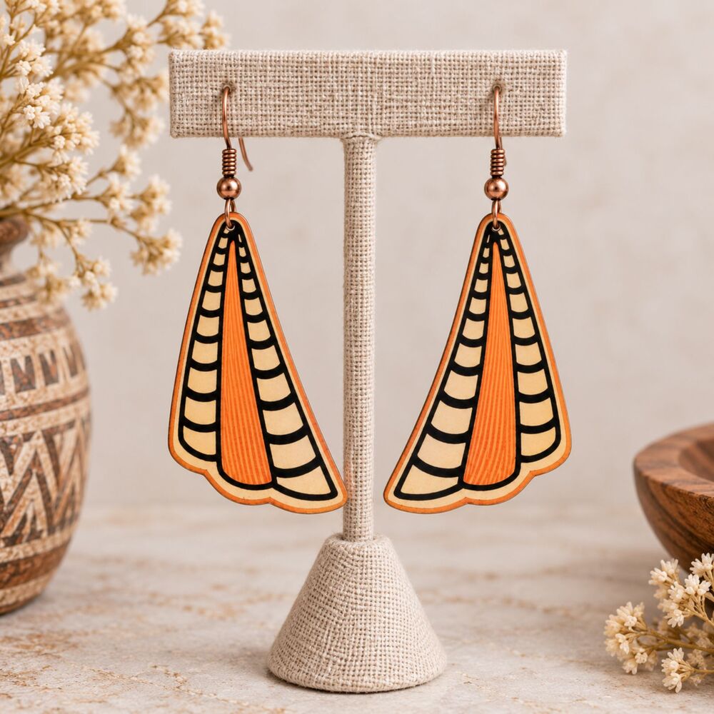 Vintage Copper Drop Pierced Earrings with Applied Design